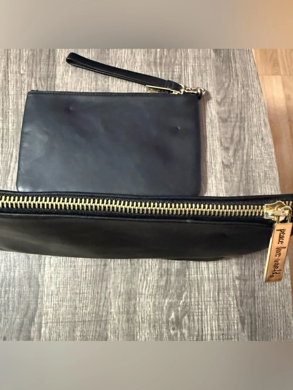 2 Peace Love World Black Embossed Leather Clutch Wristlets